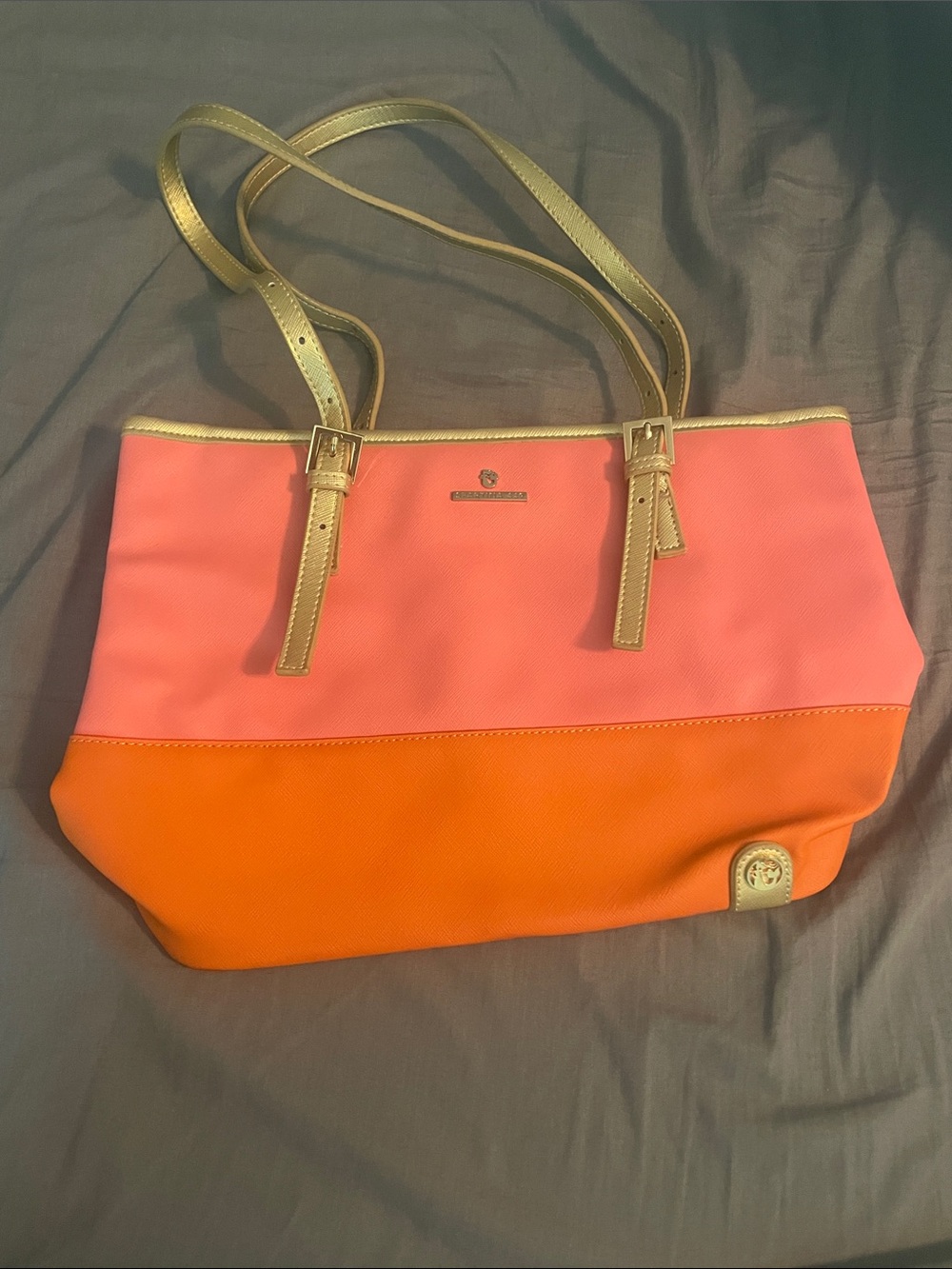 Women’s Pink and Orange Colorblock Tote Bag